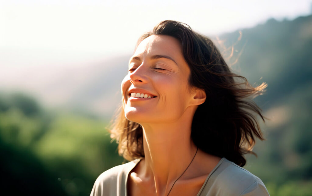 WellMind Therapy - woman smiling with her face towards the sun
